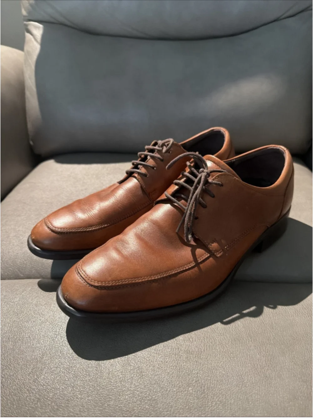 GUC MEN’S ECCO TRAY TECH OXFORD LACE UP SHOES SIZE 42 EU 8-8.5 US BROWN LEATHER